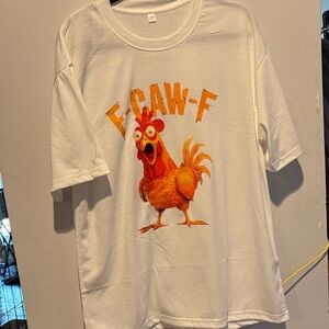 White T-Shirt with Orange Rooster Graphic